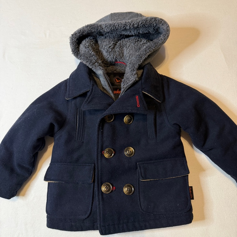 Hawke & Co Outfitters Navy Nautical Peacoat Gray Hood Boys 3T